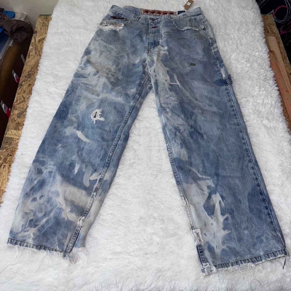 PACO JEANS Mens 36W 32L Light Wash Bleach‎ Distressed Denim jnco pipes silvertab